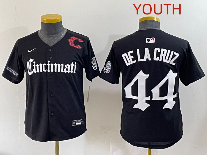Youth 2025 Cincinnati Reds #44 De La Cruz Black Five generations Joint Name Nike MLB Jersey style 14